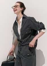 High-Sense Contrast  Faux Two-Piece Shirt & Wide-Leg Pants Set